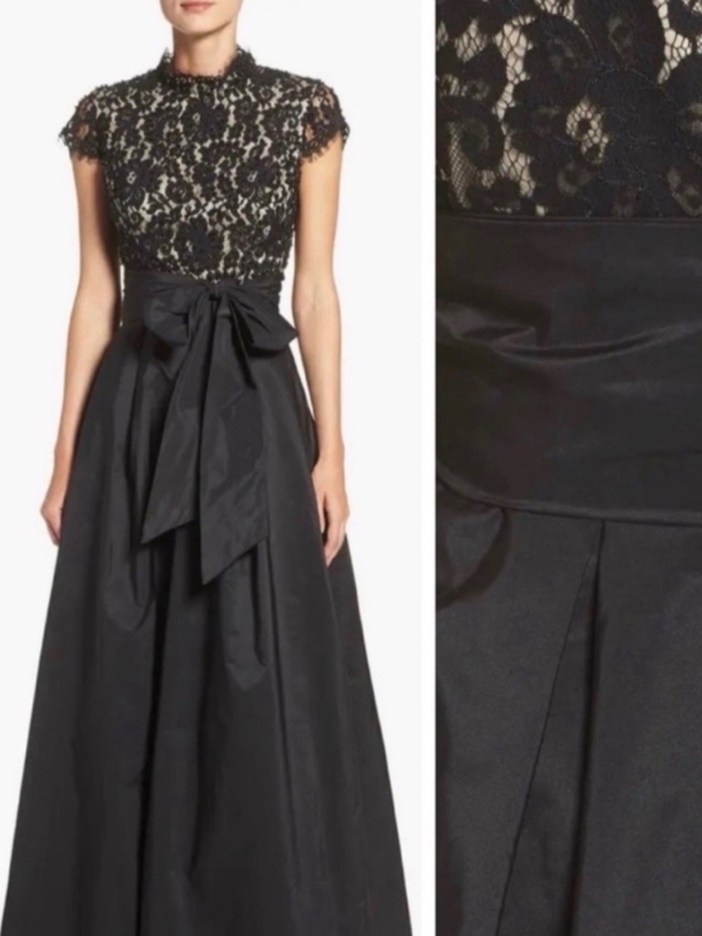 NWOT Eliza J Black Lace Bodice Maxi Skirt with Bow Waist